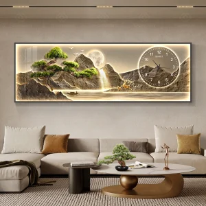 Tranh đồng hồ LED hươu phong cảnh 3D nghệ thuật DG353